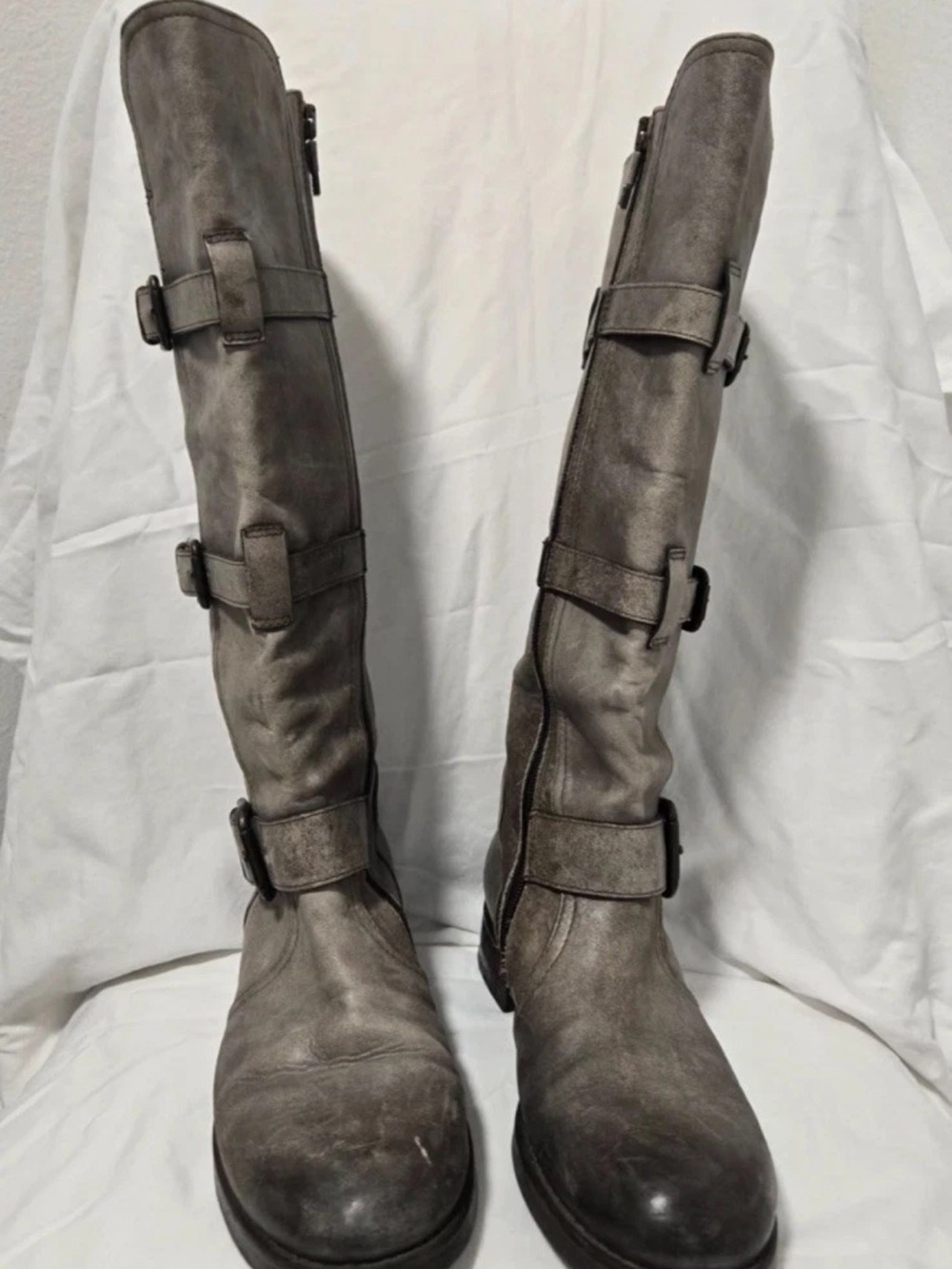 Alberto Fermani Gray Distressed Strappy Boots SZ 36